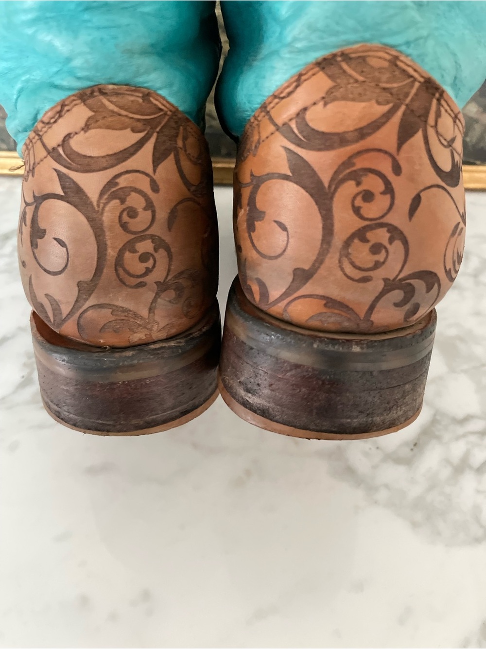 Tin Haul Womens Western Boots Turquoise Brown Floral Tooled Leather Size 10 - Picture 11 of 12